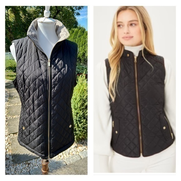 Laura Scott quilted winter vest with black with gray fluffy liner size large - Picture 1 of 13